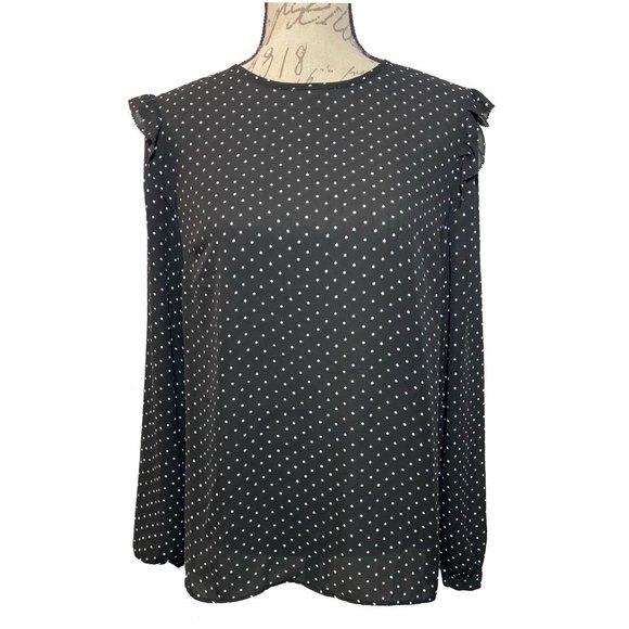 Michael Kors Tops - Michael Kors Black Ruffled Sheer Top with Stars Pattern Size M